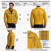 Custom Men's Yellow Lambskin Leather Biker Jacket with Printed Detailing, Snake