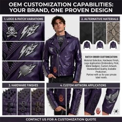 Custom Men's Purple Cowhide Leather Biker Jacket with Studded & Spiked Detailing