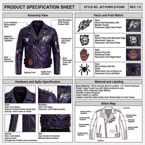 Custom Men's Purple Cowhide Leather Biker Jacket with Studded & Spiked Detailing