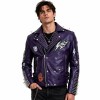 Custom Men's Purple Cowhide Leather Biker Jacket with Studded & Spiked Detailing