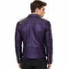 Custom Men's Purple Cowhide Leather Biker Jacket with Studded & Spiked Detailing