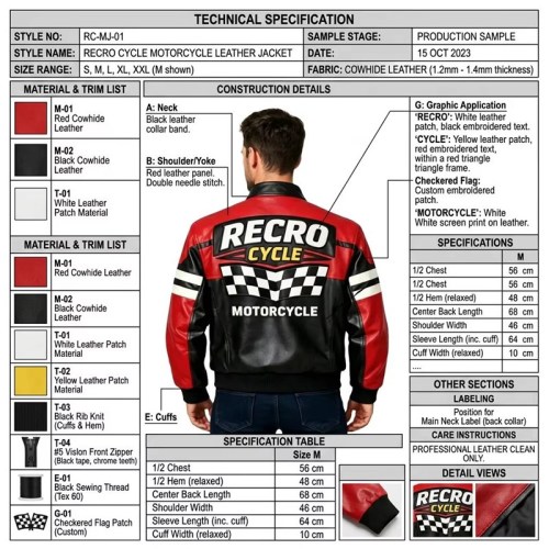 Custom Men's Black & Orange Leather Biker Jacket with Applique & Patchwork Detailing, Skull