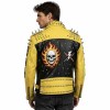Custom Men's Black & Yellow Leather Biker Jacket with Studded & Embroidered Detailing, Punk Rock & Streetwear