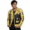 Custom Men's Black & Yellow Leather Biker Jacket with Studded & Embroidered Detailing, Punk Rock & Streetwear