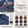 Custom Men's Blue Leather Biker Jacket with Studded & Patchwork Detailing, Punk Rock