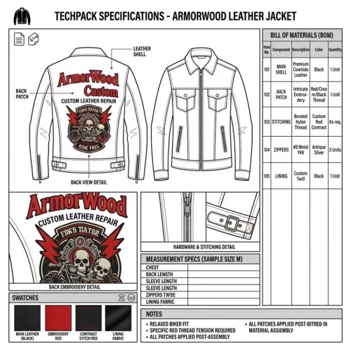 Custom Men's Leather Biker Jacket with Applique Detailing, Custom Made to Order