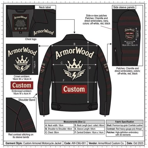 Custom Men's Leather Biker Jacket with Applique & Patchwork Detailing