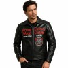Custom Men's Leather Biker Jacket with Applique & Patchwork Detailing