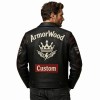 Custom Men's Leather Biker Jacket with Applique & Patchwork Detailing