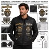 Custom Men's Leather Biker Jacket with Applique Detailing, Cross