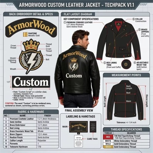 Custom Men's Leather Biker Jacket with Applique Detailing, Cross