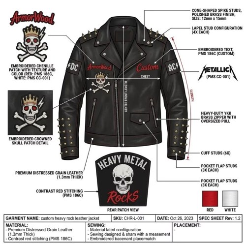 Custom Men's Leather Biker Jacket with Studded Detailing, Skull & Punk Rock