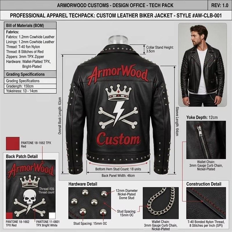 Studded Skull Leather Biker Jacket Manufacturer