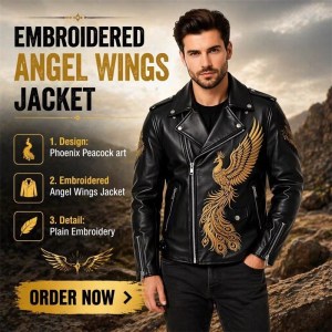 Custom Men's Leather Biker Jacket with Embroidered Detailing