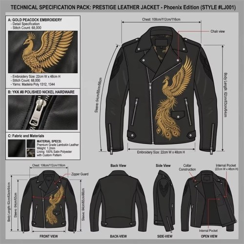 Custom Men's Leather Biker Jacket with Embroidered Detailing