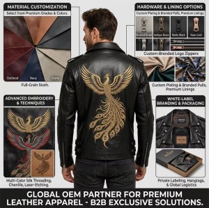 Custom Men's Leather Biker Jacket with Embroidered Detailing