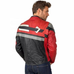 Custom Men's Leather Moto Jacket with Patchwork & Two Tone Detailing, Vintage