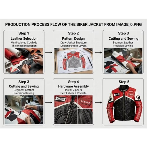Custom Men's Black & Red Leather Biker Jacket with Two Tone Detailing