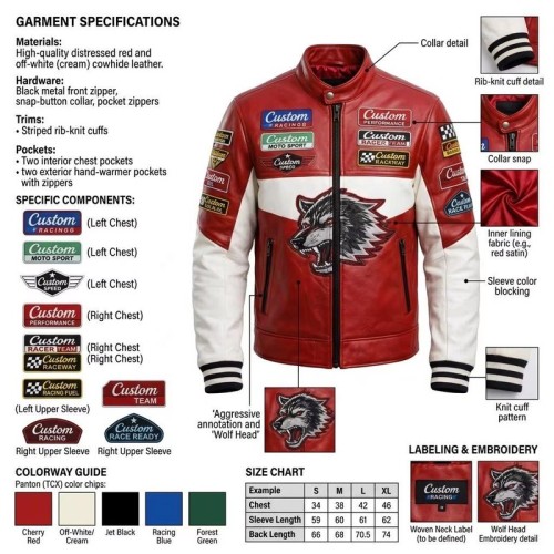Custom Men's Leather Biker Jacket with Patchwork & Printed Detailing