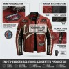 Custom Men's Red & Maroon Leather Biker Jacket with Embroidered & Applique Detailing