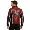 Custom Men's Red & Maroon Leather Biker Jacket with Embroidered & Applique Detailing