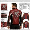 Custom Men's Red & Maroon Leather Biker Jacket with Embroidered & Applique Detailing