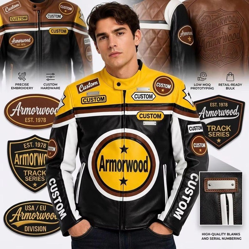 Custom Men's Cowhide Leather Biker Jacket with Two Tone Detailing, Vintage