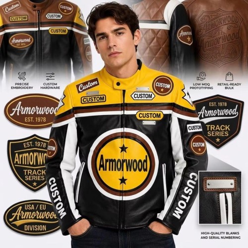 Custom Men's Cowhide Leather Biker Jacket with Two Tone Detailing, Vintage