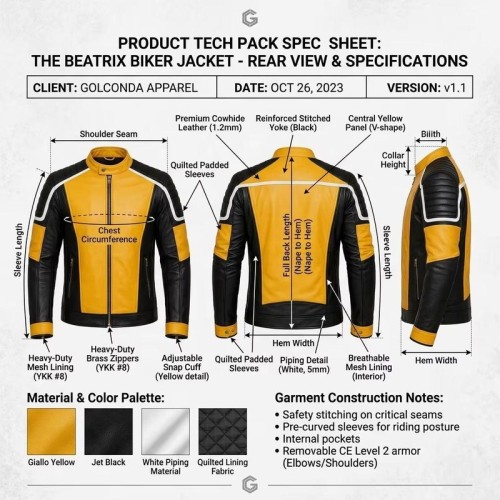 Custom Men's Black & Yellow Leather Biker Jacket with Quilted & Two Tone Detailing