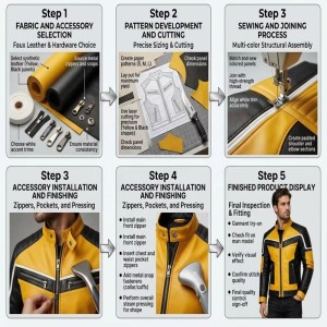 Custom Men's Black & Yellow Leather Biker Jacket with Quilted & Two Tone Detailing