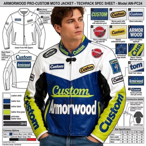 Custom Men's Leather Biker Jacket with Embroidered & Applique Detailing, Vintage