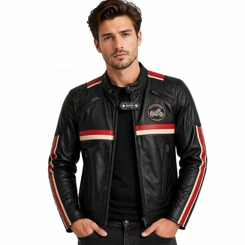 OEM Men's Black Leather Biker Jacket