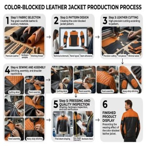 Custom Men's Black & Orange Leather Biker Jacket with Quilted & Two Tone Detailing