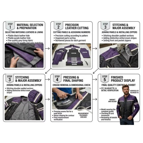 Custom Men's Black & Purple Leather Biker Jacket with Quilted & Two Tone Detailing, Slim Fit
