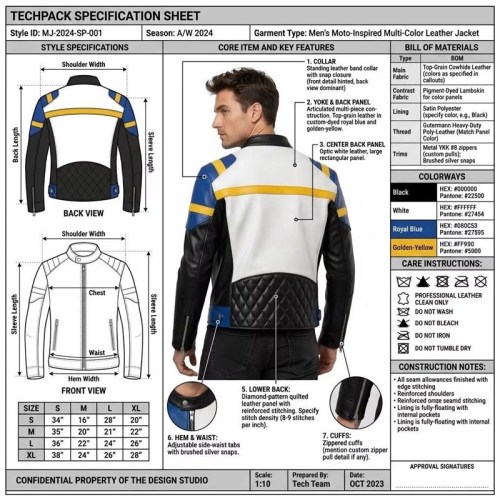 Custom Men's Black & Blue Leather Biker Jacket with Quilted & Two Tone Detailing
