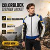 Custom Men's Black & Blue Leather Biker Jacket with Quilted & Two Tone Detailing