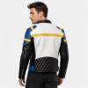 Custom Men's Black & Blue Leather Biker Jacket with Quilted & Two Tone Detailing