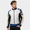 Custom Men's Black & Blue Leather Biker Jacket with Quilted & Two Tone Detailing