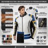 Custom Men's Black & Blue Leather Biker Jacket with Quilted & Two Tone Detailing
