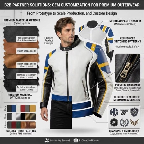 Custom Men's Black & Blue Leather Biker Jacket with Quilted & Two Tone Detailing
