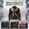 Custom Men's Black Leather Biker Jacket with Studded & Two Tone Detailing