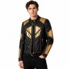 Custom Men's Black Leather Biker Jacket with Studded & Two Tone Detailing