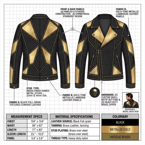 Custom Men's Black Leather Biker Jacket with Studded & Two Tone Detailing