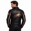 Custom Men's Black Cowhide Leather Biker Jacket with Embroidered & Applique Detailing, Streetwear