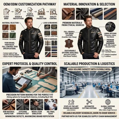 Custom Men's Cowhide Leather Biker Jacket with Distressed Detailing