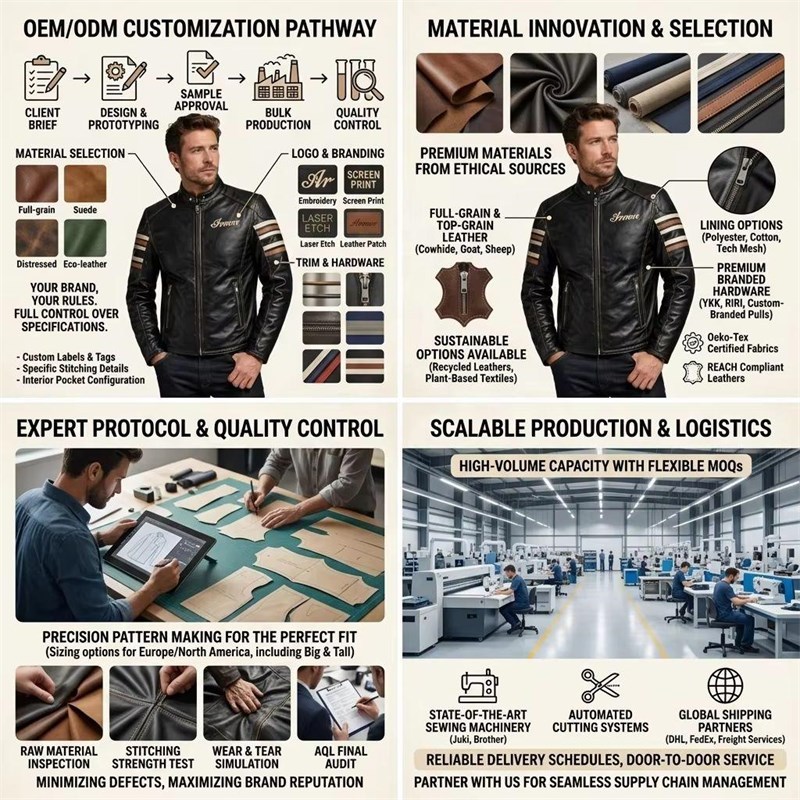 Custom Men's Cowhide Leather Biker Jacket with Distressed Detailing