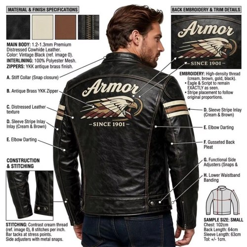 Custom Men's Cowhide Leather Biker Jacket with Distressed Detailing