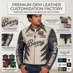 Custom Men's Leather Moto Jacket with Embroidered & Applique Detailing