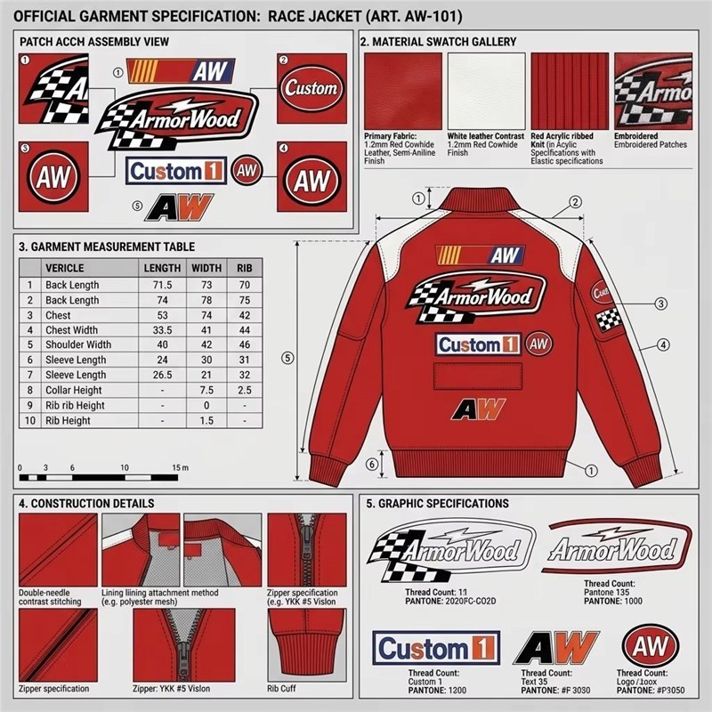Custom Men's Red Leather Racer Jacket with Embroidered & Applique Detailing, Streetwear