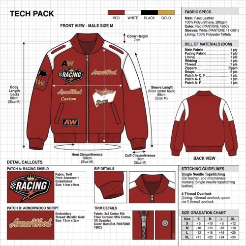 Custom Men's Red Leather Racer Jacket with Embroidered & Applique Detailing, Streetwear